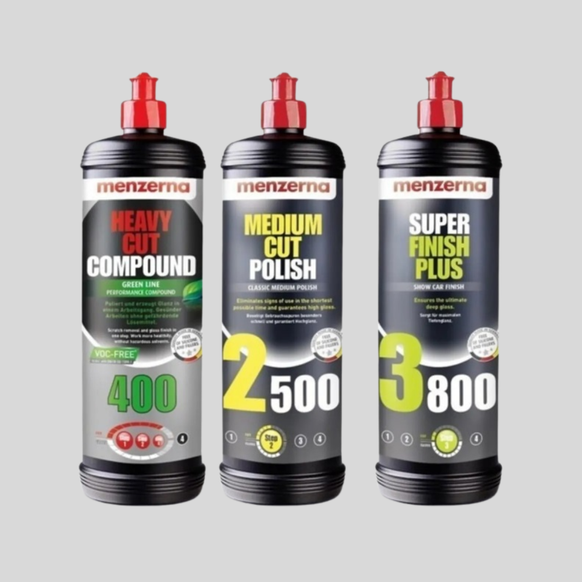 Menzerna Green 400-Medium Cut 2500-Super Finish 3800 Set 3 x 1 Litre